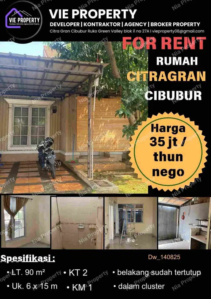 Disewakan Rumah di CitraGrand Cibubur 35 Jt Nego