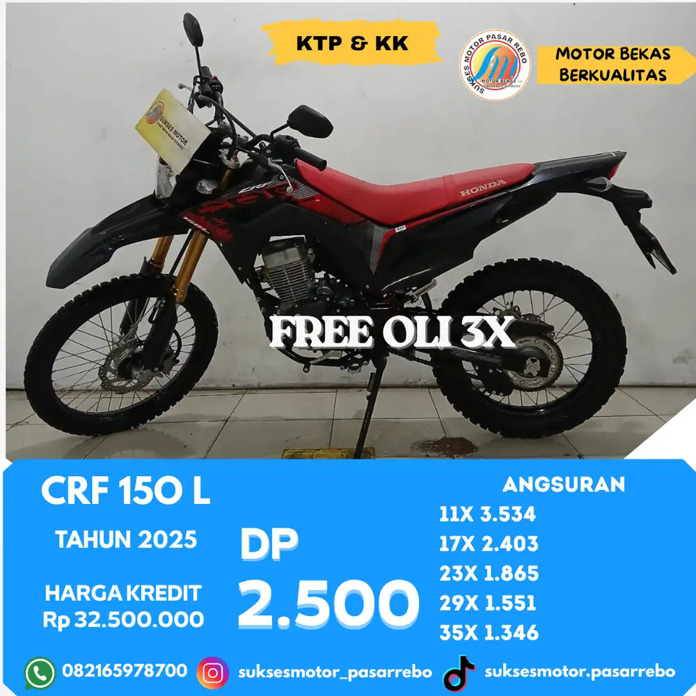 HONDA CRF 150L TAHUN 2025 SIAP PAKAI, GRATIS KIRIM SEJABODETABEK