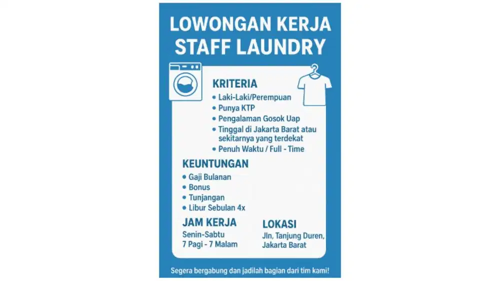 DIBUKA LOWONGAN KERJA STAFF LAUNDRY