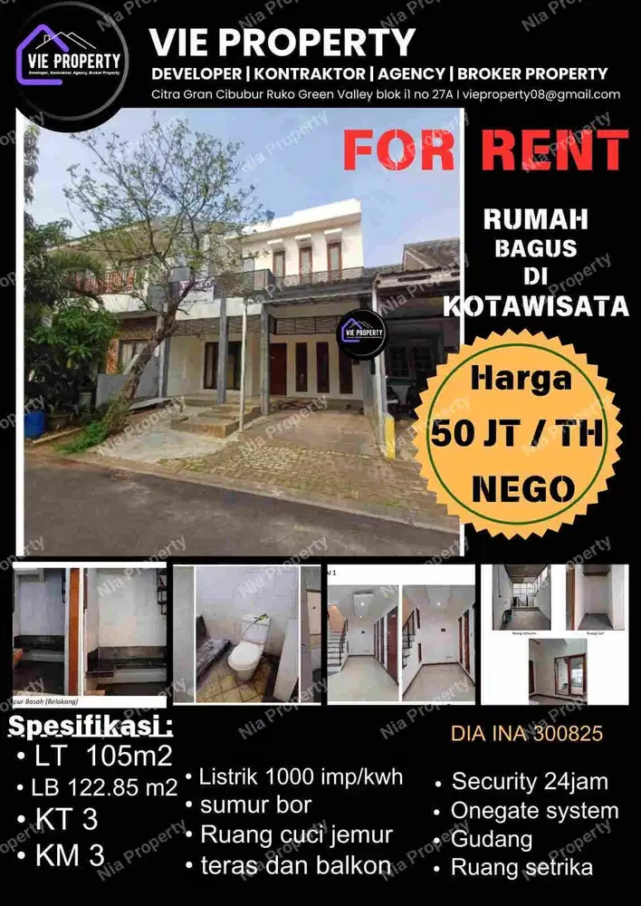 Di Sewakan Rumah Siap Huni 50 jt/thn Nego. Kota Wisata Cibubur.
