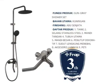 FRAP F24011-9 Paket Lengkap Rain Shower Tiang Mandi Abu Abu Air Panas