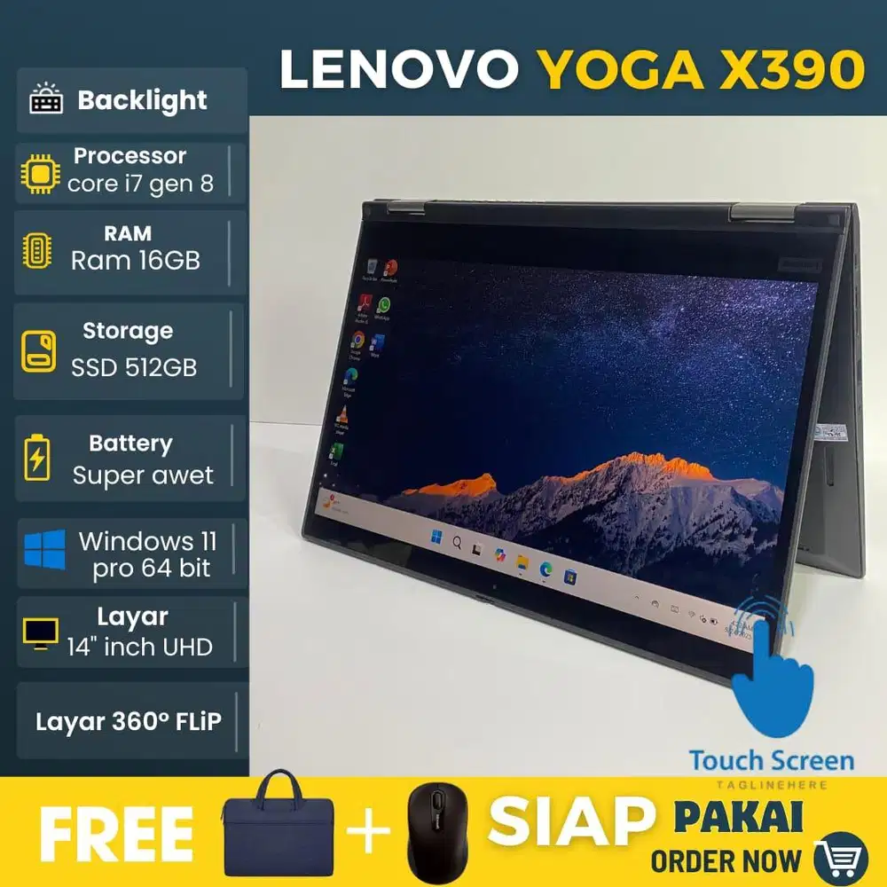 Laptop lenovo Yoga x390 intel core i7 gen 8 Ram 16Gb SSD 256GB 48