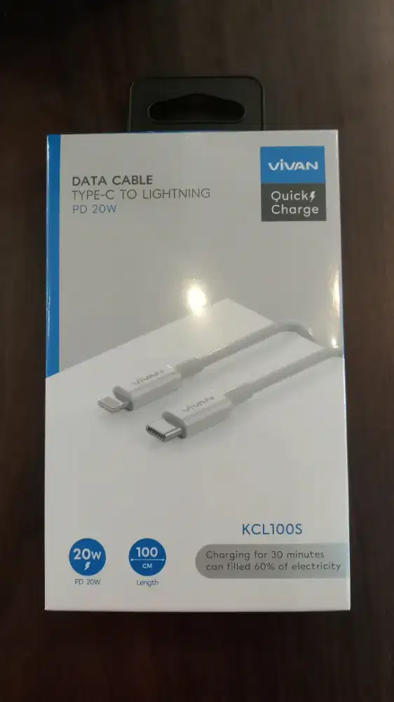 Vivan KCL100S Kabel Data USB Type C to Lightning PD 20W Quick Charge