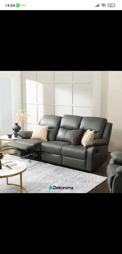Heim Studio MAEDA Sofa Recliner 3 Dudukan Kulit - Abu-abu Tua