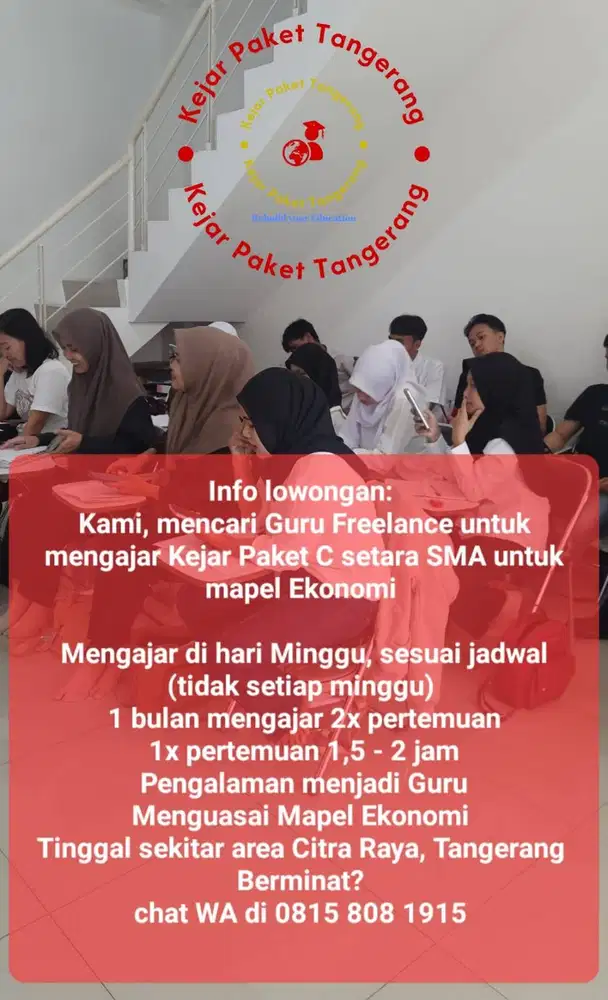 Lowongan Guru Freelance untuk siswa Kejar Paket mengajar mapel Ekonomi