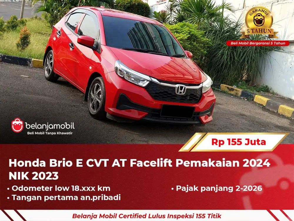 [ GARANSI 5TH ] Honda Brio E CVT AT Facelift Merah 2023/2024