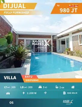 Dijual Villa Full Furnish Kawasan Wisata di Giripurno Batu Malang