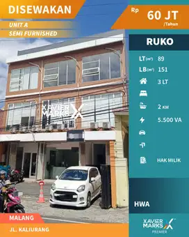 Disewakan Ruko Semi Furnish Kawasan Ramai di Jl Kaliurang Malang