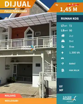 Dijual Rumah Kost Exclusive Baru Full Furnish di Merjosari Kota Malang