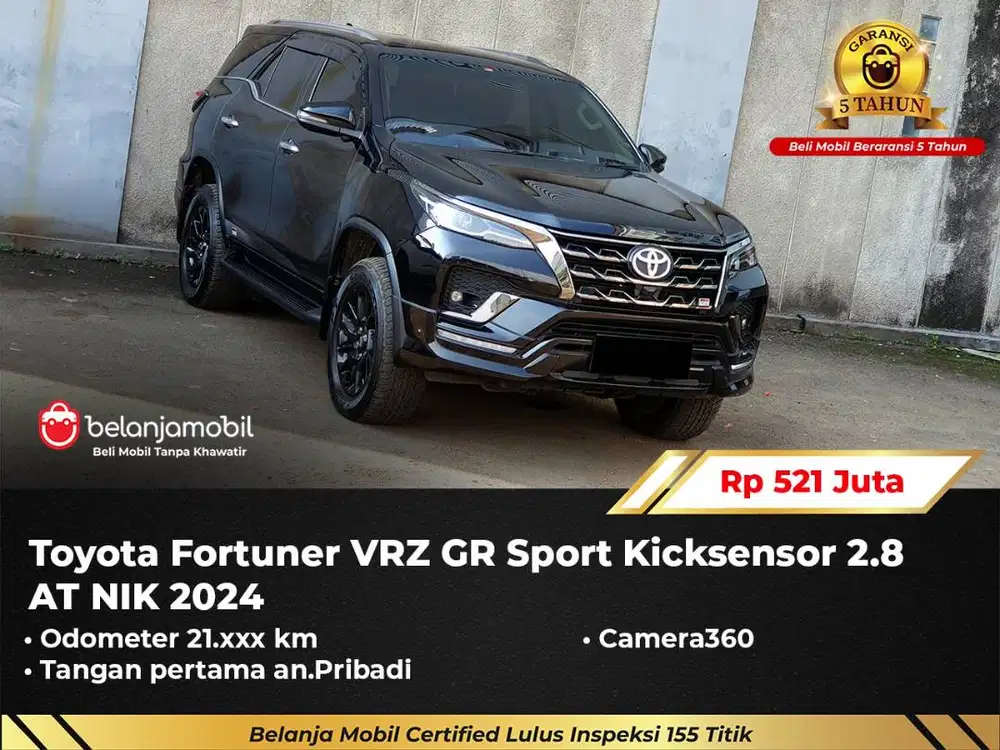 [ GARANSI 5 TH ] Toyota Fortuner VRZ GR Sport 2.8 AT Hitam 2024/2025