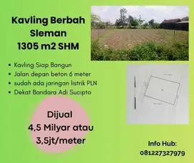 Tanah Kavling SHM Berbah Sleman Siap Bangun 1130 m2 Dkt Pusat Kota