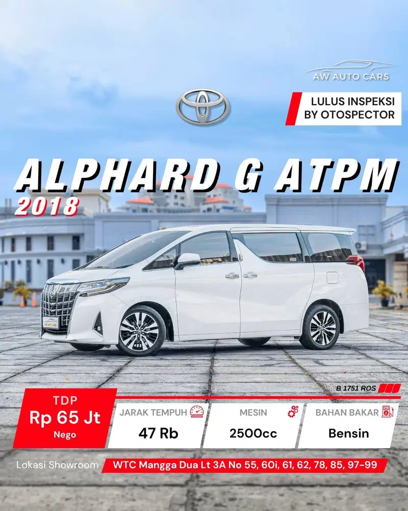 [KM 47 RB] Alphard G ATPM 2018 Low KM 2019 premium ps