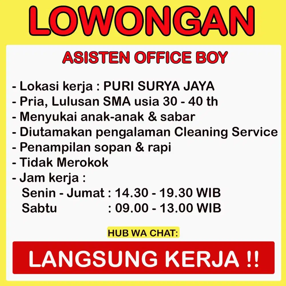 Lowongan Asisten OB - Penempatan Gedangan (Part Time)