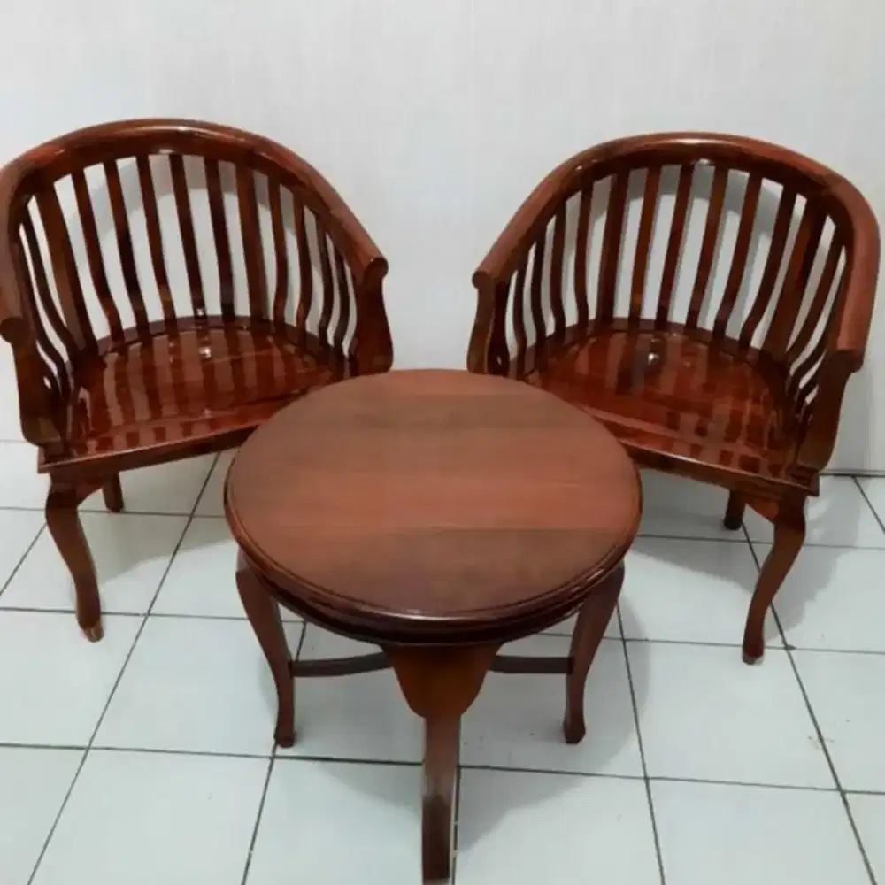 Kursi teras kursi betawi lenong 2 kursi kayu jati + 1meja bulat