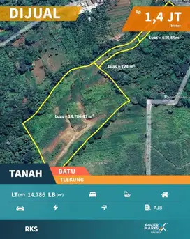 Tanah 1,4 Hektar Sangat Luas Di Tlekung Batu