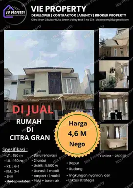 Jual Cepat Rumah Cantik Siap Huni Like New 2 Lantai Harga 4,6 M Nego. CitraGran Cibubur.