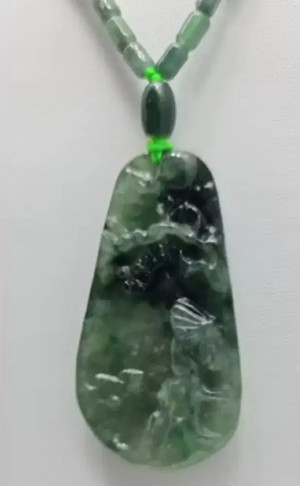 Kalung giok DIY liontin wanita berpayung pemandangan ( sansui )