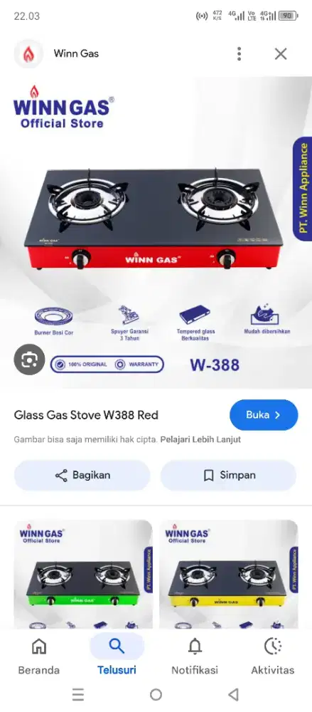 Kompor Kaca Win Gas W388