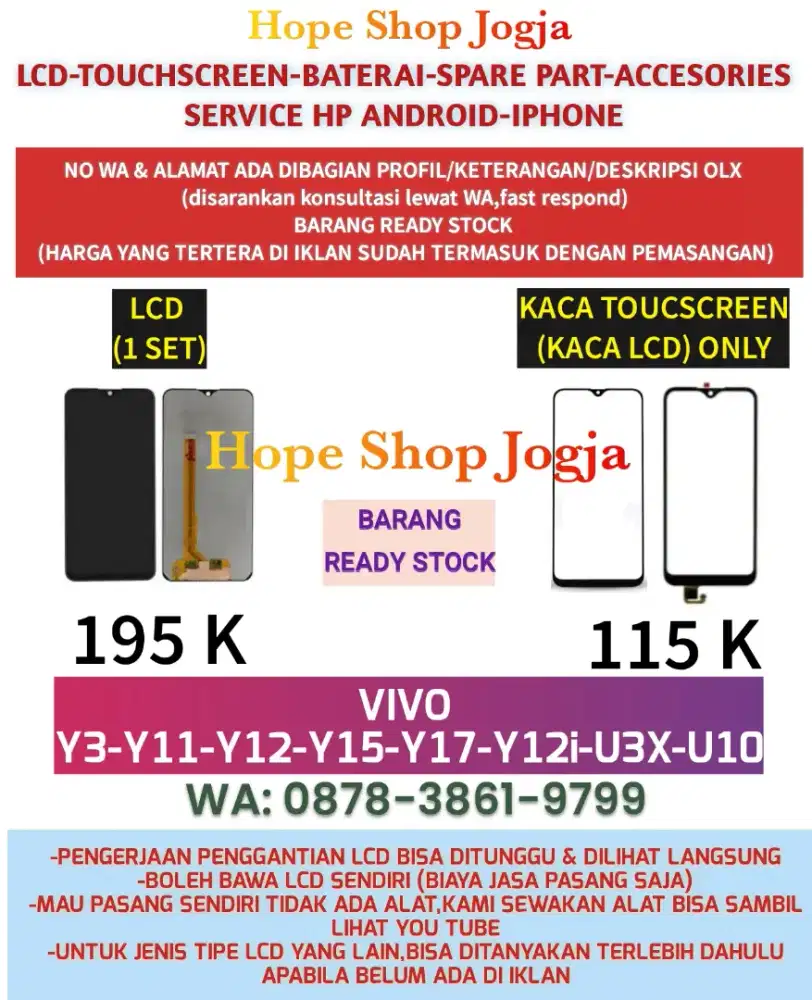 Touchscreen-Baterai-LCD VIVO
Y3-Y11-Y12-Y15-Y17-Y12i-U3X-U10