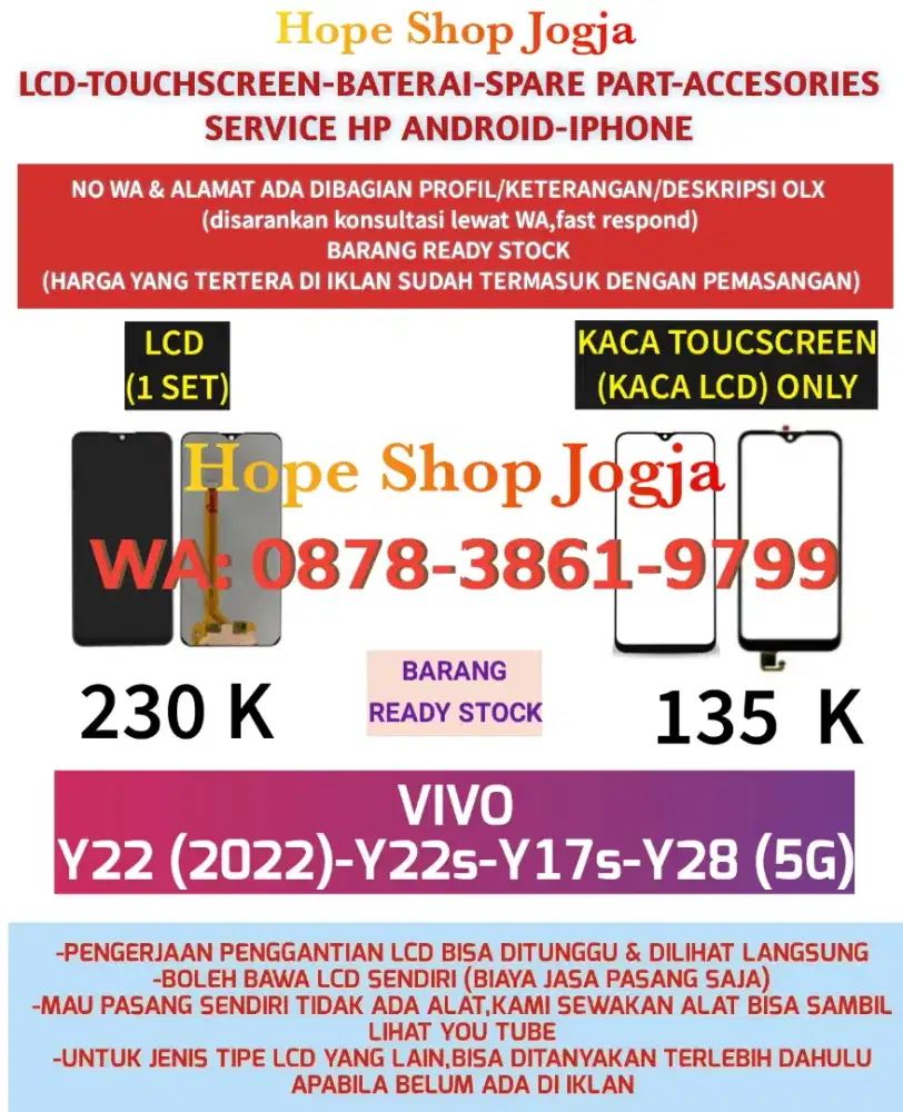 Touchscreen-Baterai-LCD VIVO
Y22 (2022)-Y22s-Y17s-Y28 (5G)