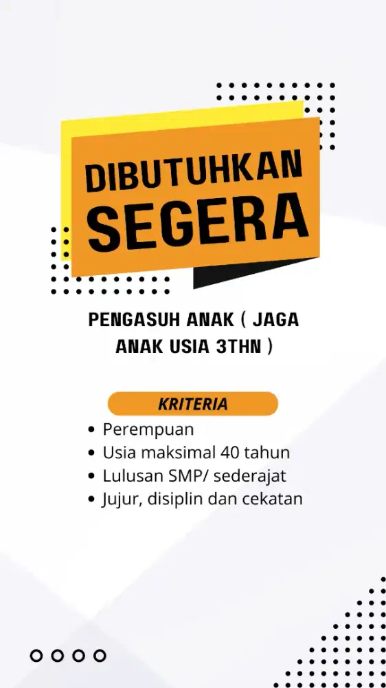 Dicari ART untuk jaga anak
