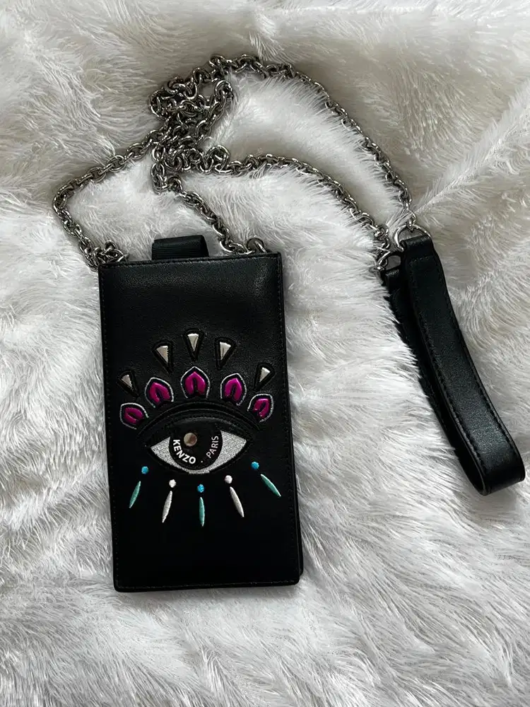 Preloved Kenzo Eye Embroidered Leather Phone Pouch