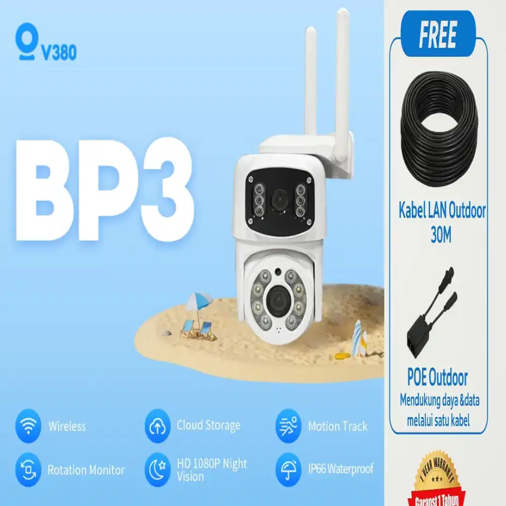 Cctv v380 dual/dua kamera ganda kabel panjang