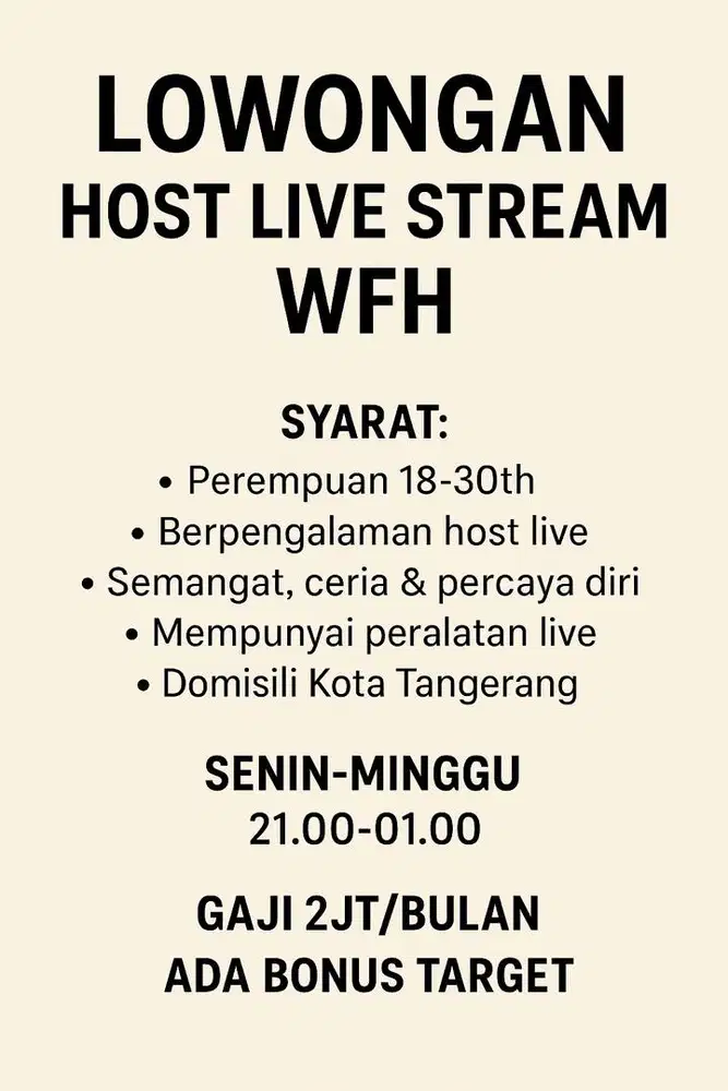Lowongan host live stream WFH