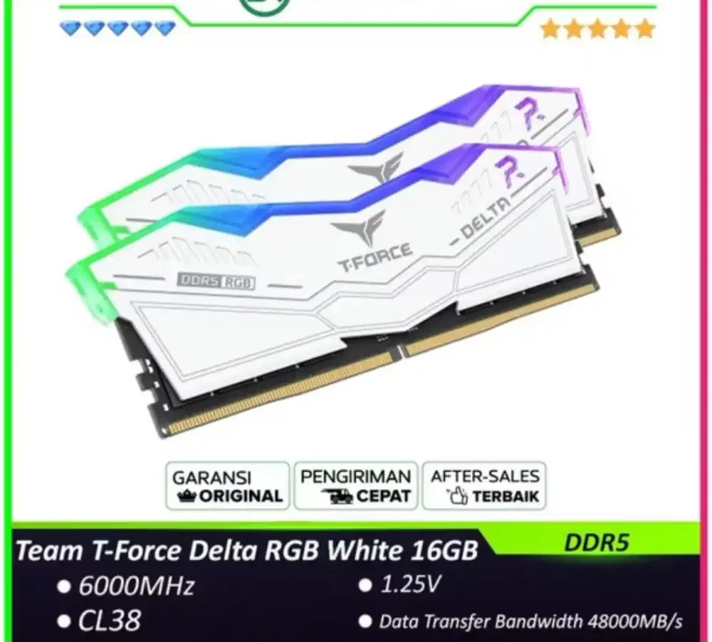 EDISI JUAL RUGI MEMORY Team T-Force Delta RGB White DDR5 DUAL CHANNEL
