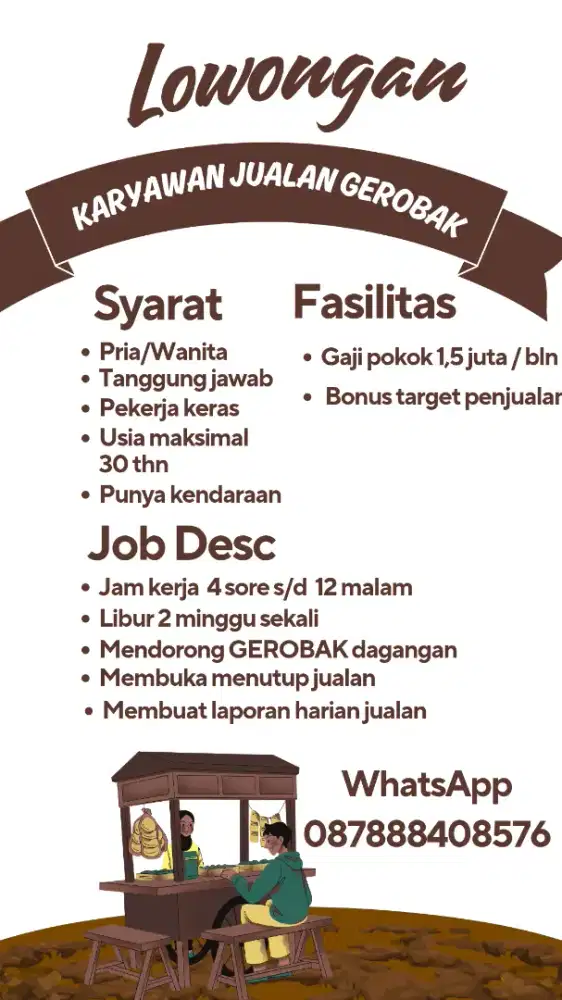 Dibutuhkan tenaga penjual stand makanan