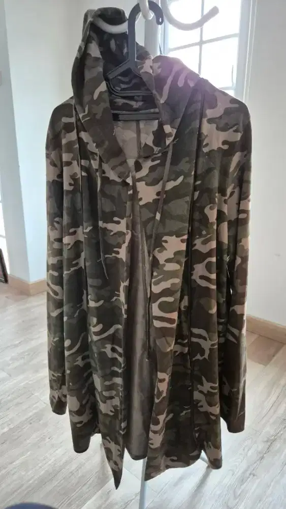 bershka Camouflage Cardigan Sweatshirt with Hood