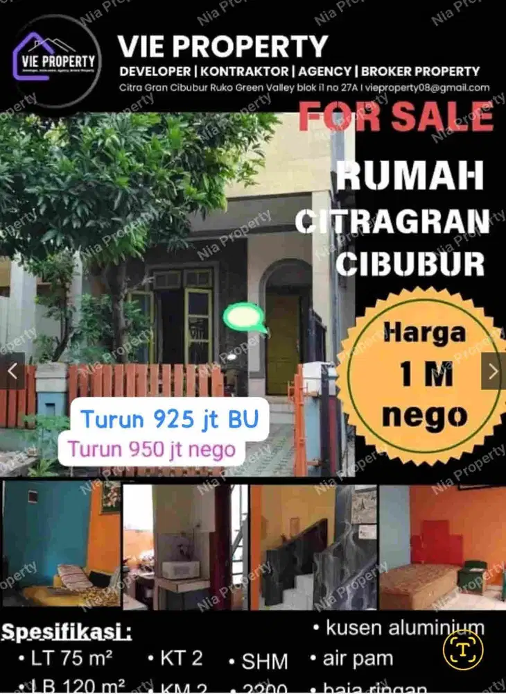 Turun Harga 925jt Rumah Jual Cepat Siap Huni. CitraGran Cibubur.