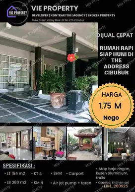 Jual Cepat Rumah Cantik Siap Huni 1,750 M Nego. The Addres Cibubur.