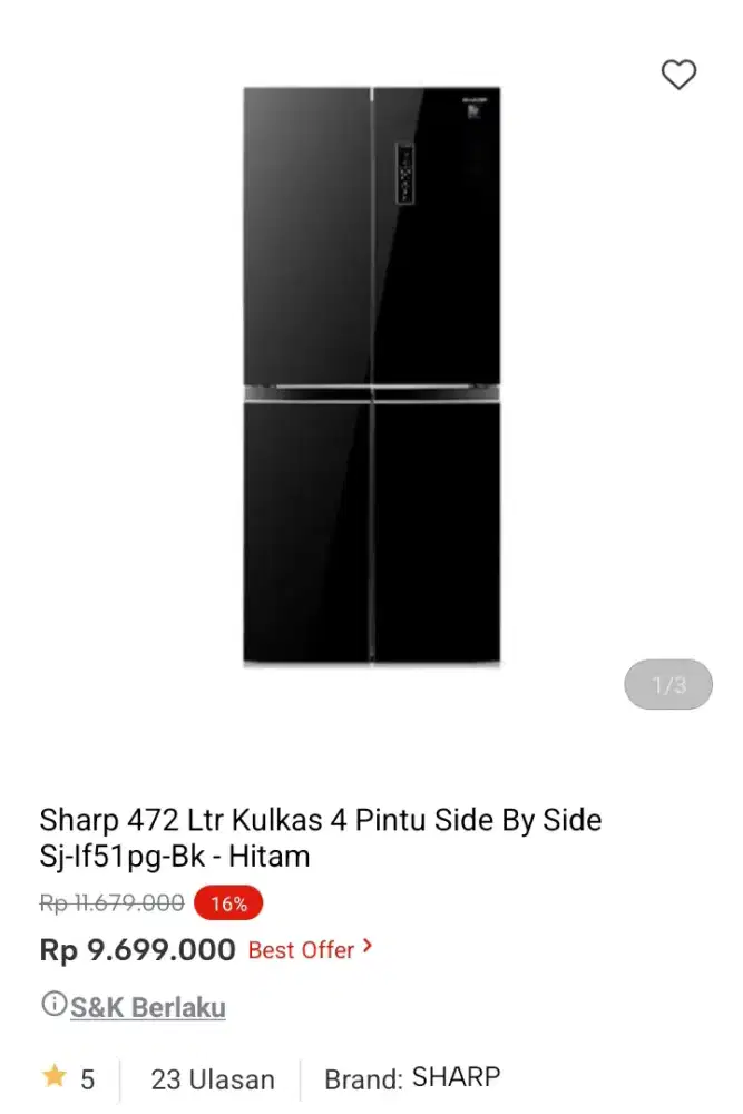 PROMO KREDIT SHARP 462 LTR KULKAS 4 PINTU SBS