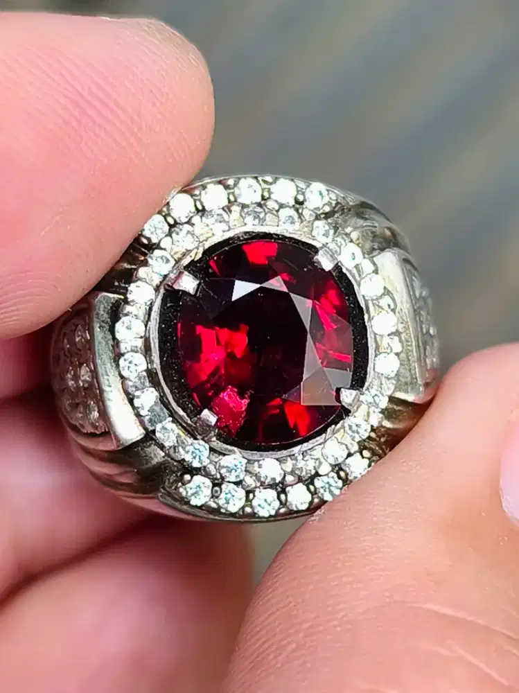 Cincin Batu garnet rhodolite 3.62 crat ring perak memo CGL kristal HQ