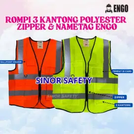 Rompi Safety ENGO 3 kantong Polyester Resleting Zipper & NameTag