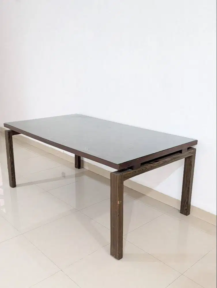 Mid-Century Rosewood Glass Top Dining Table
