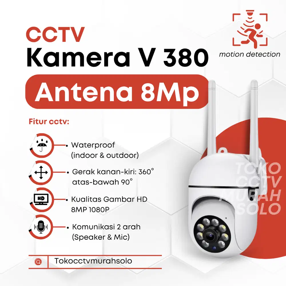 Smart CCTV Kamera 360° Antena 8 Mp Monitor lewat HP Solo