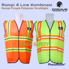 Rompi Safety 4 LINE Kombinasi Polyester Safety Vest GOSAVE - Orange,
