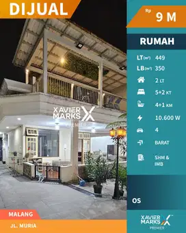 Rumah 2 Lantai Banyak Kamar di Gunung Muria Klojen Malang