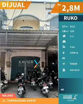 Harga Miring Dijual Ruko Cocok Untuk Usaha di  Tumenggung Suryo Malang