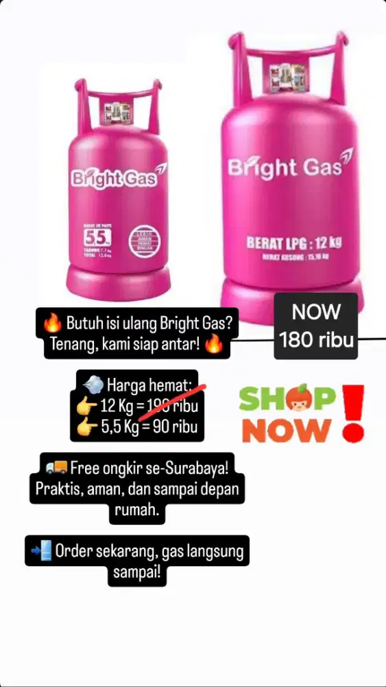 Harga hemat Isi tabung elpiji  bright gas 12 kg