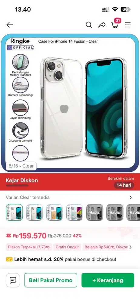 Ringke Clear Fusion for Iphone 14, New Segel