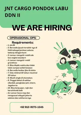Lowongan Driver Mobil Plus Bagian Operasional Jnt Cargo Pd.Labu
