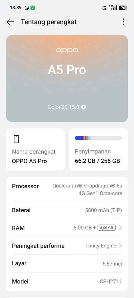 Oppo a5pro ram 8+8/256