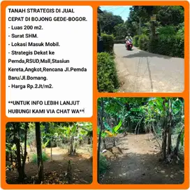 Tanah strategis 200m2 dekat stasiun akses masuk mobil SHM rata siap bangun di Bojonggede -Bogor 010