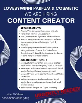 LOWONGAN KERJA CONTENT CREATOR