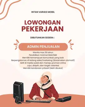 Dibutuhkan Segera Admin Penjualan