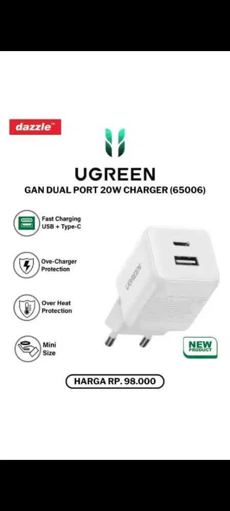 Ugreen adaptor 30wat double port USB A&USB-C fast charging