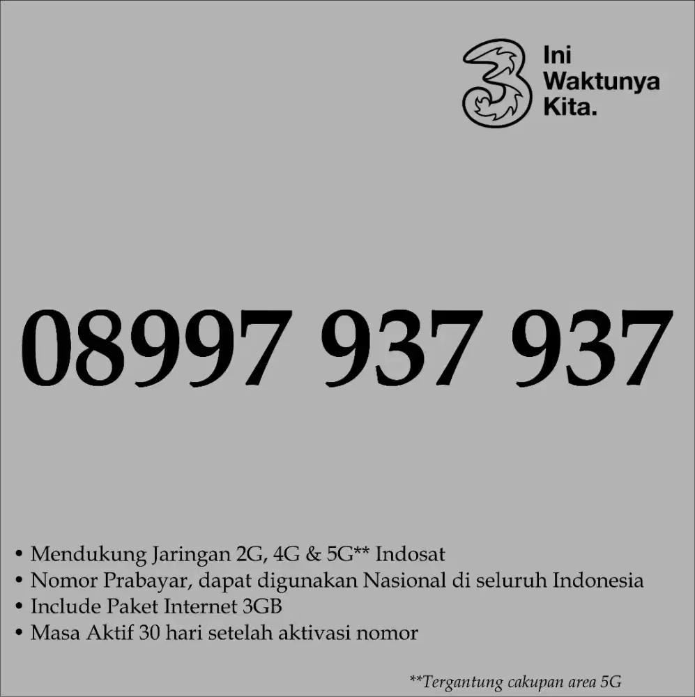Perdana Nomor Cantik Tri 11 Digit FO Sejawa Bali